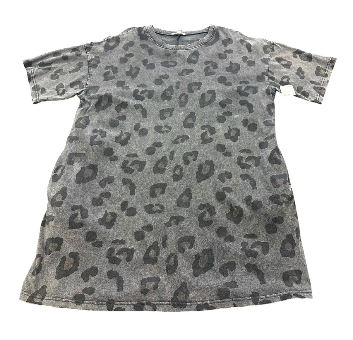 EASEL MINERAL WASHED GRAY ANIMAL PRINT T-SHIRT DRESS 234 MEDIUM