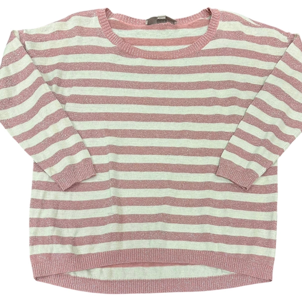 LOFT PINK WHITE STRIPED SHIMMER SWEATER XS