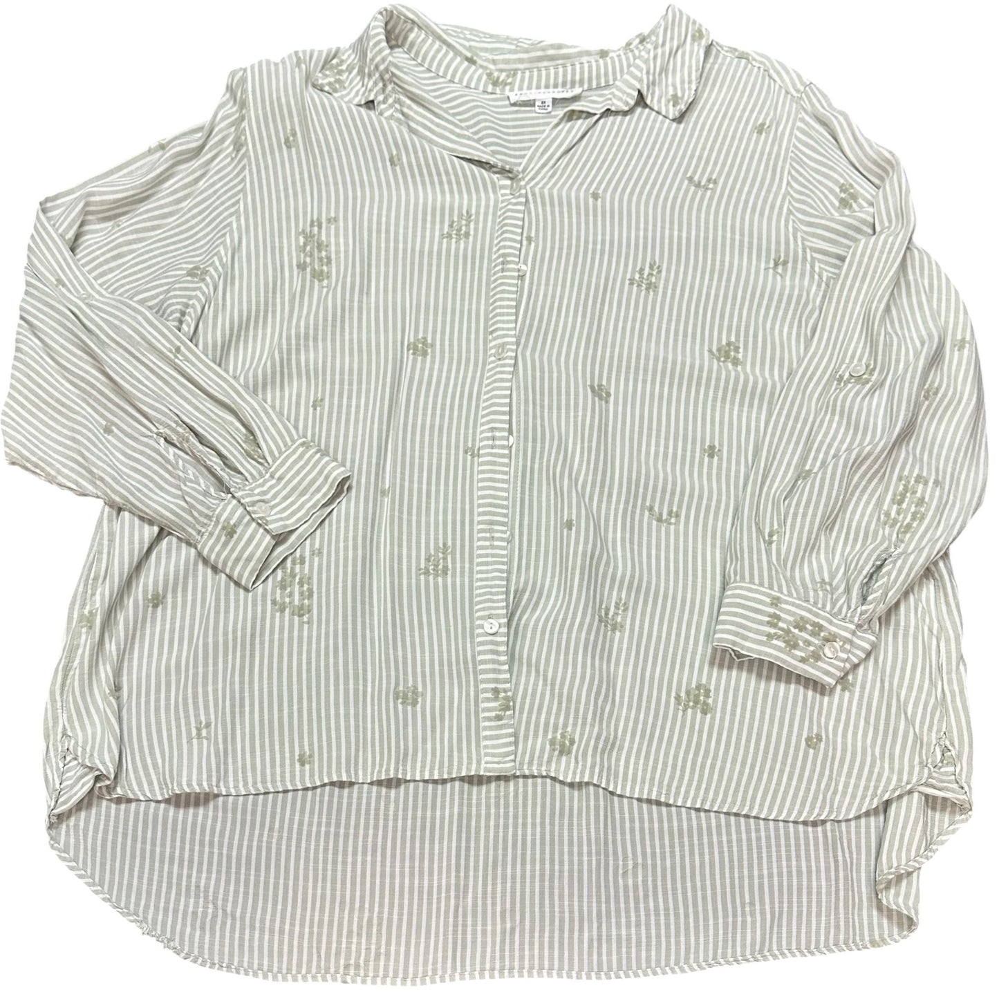 JANE & DELANCY SAGE GREEN BLOUSE STRIPED FLORAL 227 2X