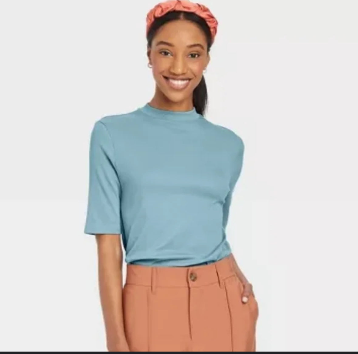 A NEW DAY BLUE RIBBED MOCKNECK TOP 170 SMALL