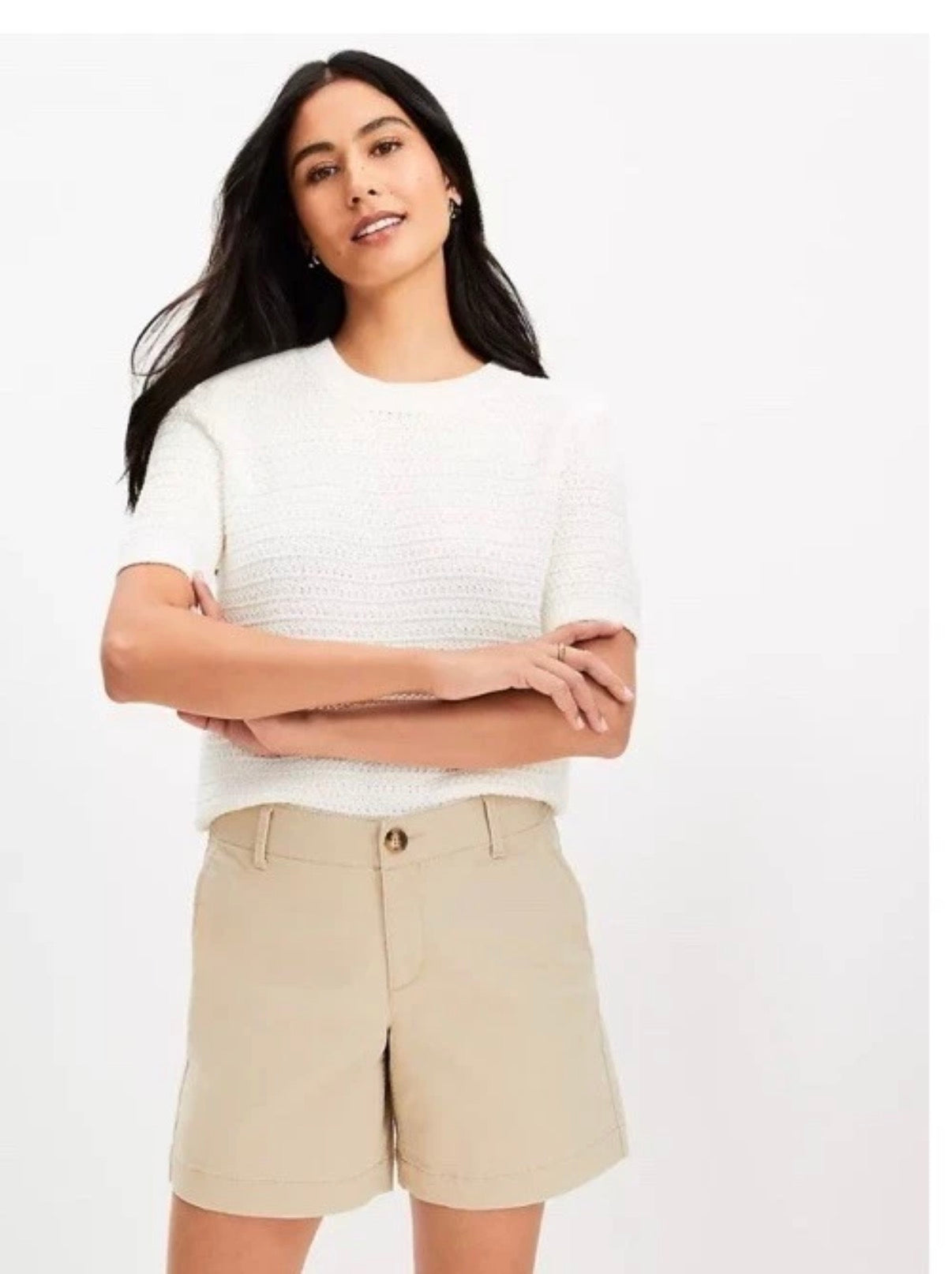 LOFT WOMENS SHORTS THE MONROE 4 INCH NATURAL JUTE KHAKI FLAT FRONT NWOT Sz 12