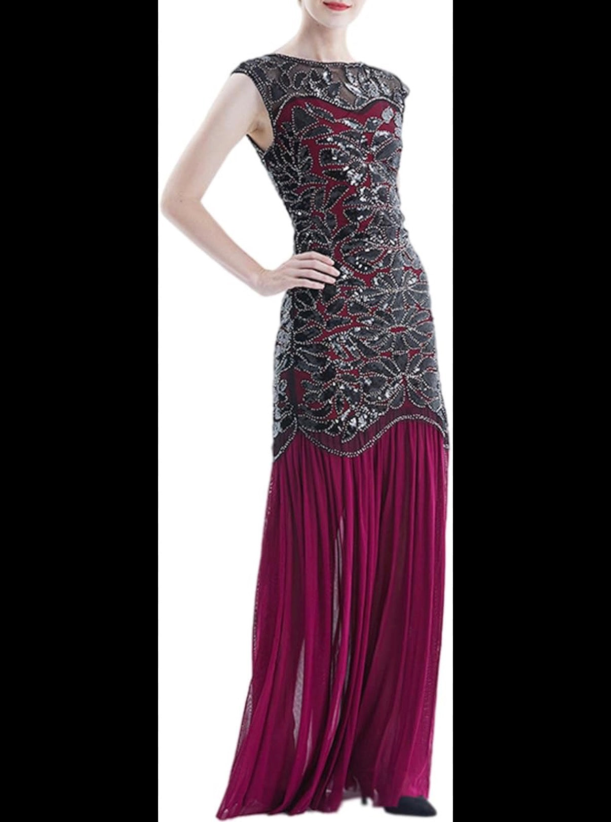 BURGUNDY BLACK BEADED COCKTAIL DRESS 191 MEDIUM