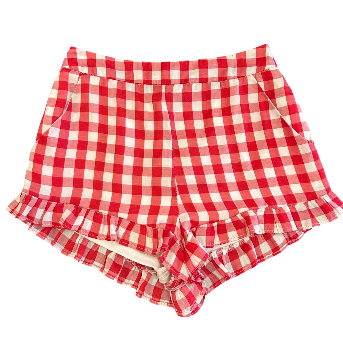 GB RED WHITE PLAID SHORTS RUFFLE 271 SMALL