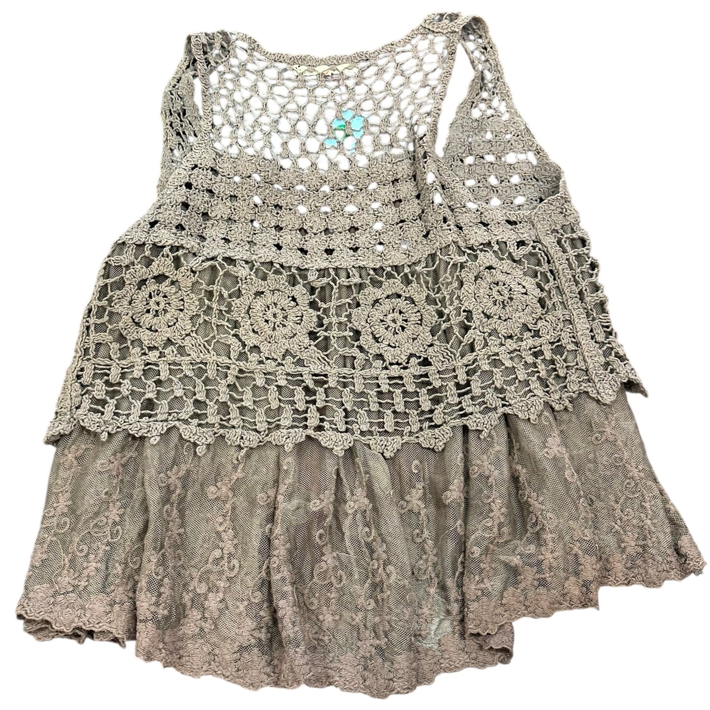 A’REVE BROWN CROCHET LACE VEST 52 SMALL