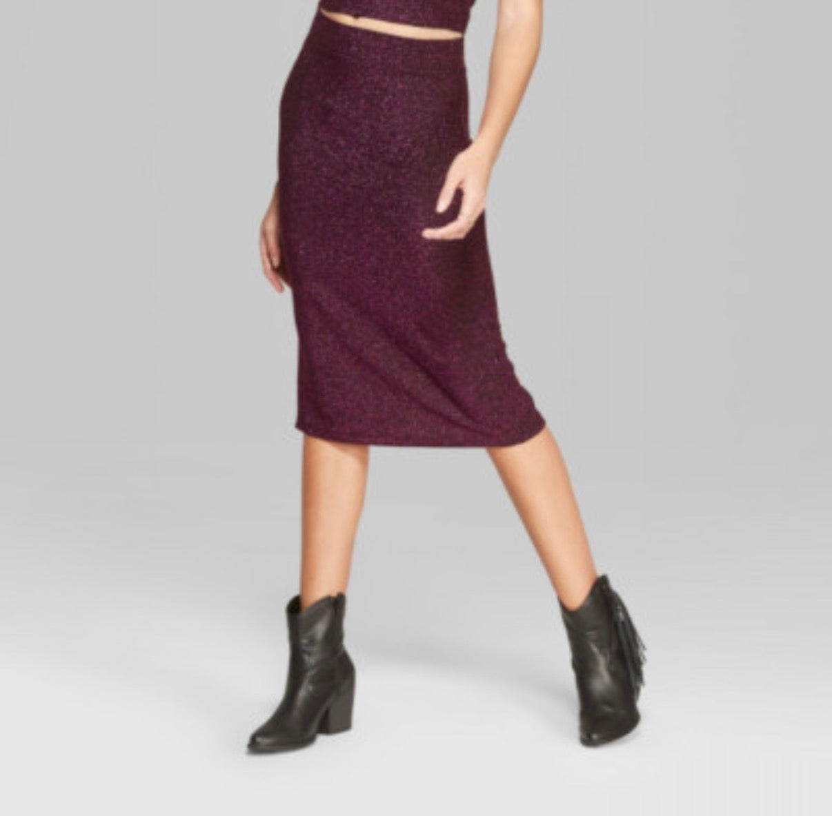 WILD FABLE PURPLE SHIMMER MIDI SKIRT 205 SMALL