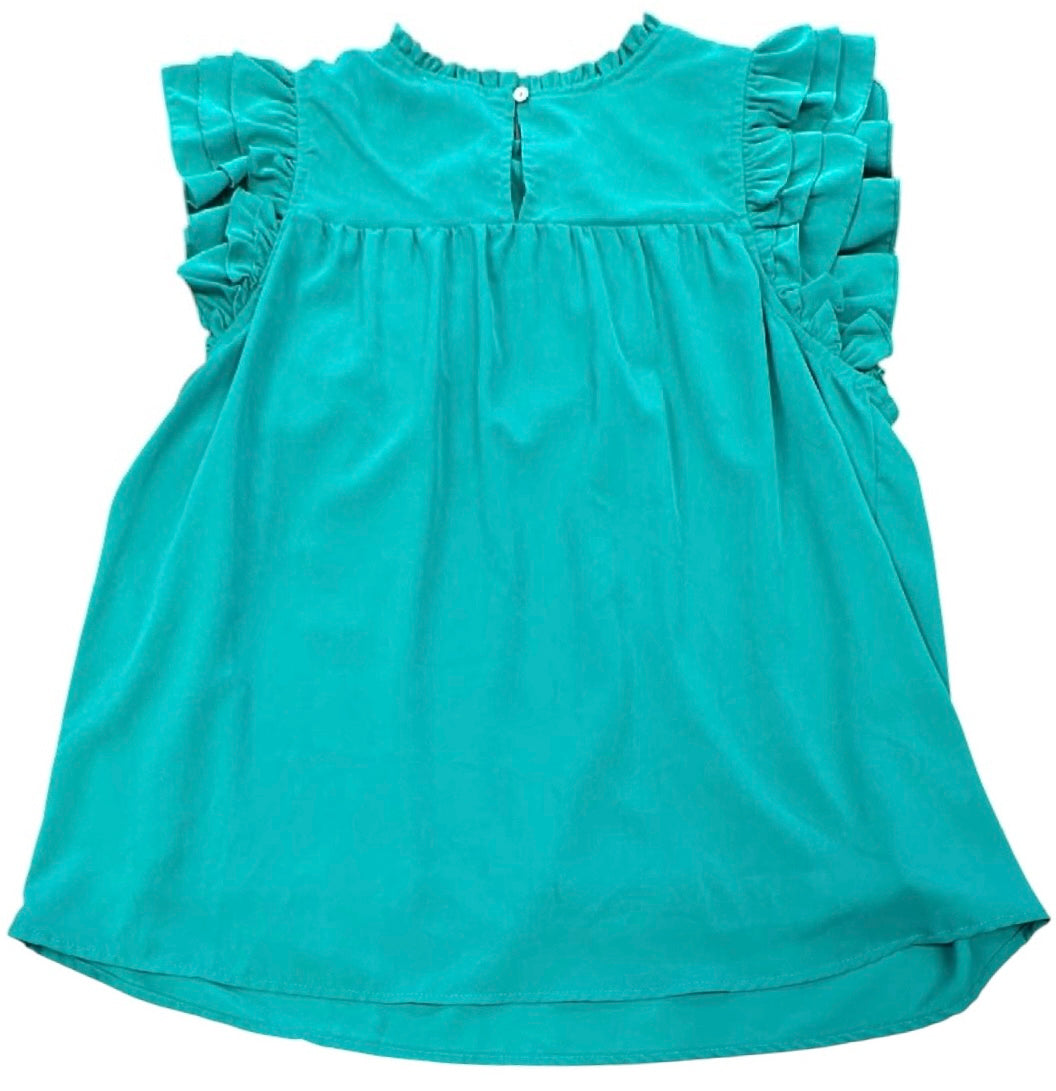 ENTRO TEAL RUFFLE SLEEVELESS BLOUSE 235 LARGE