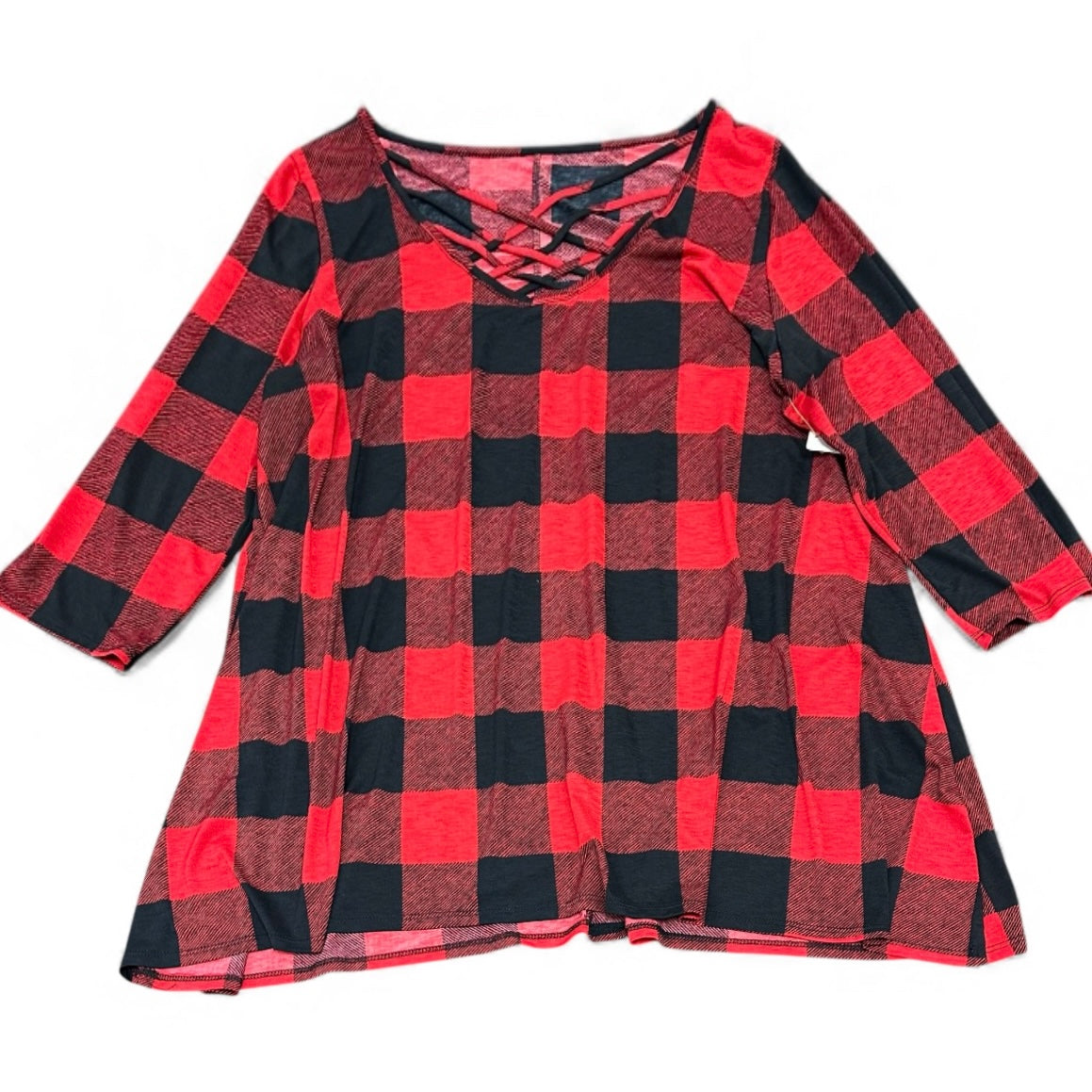 RED BLACK BUFFALO PLAID TUNIC BLOUSE 227 3XL