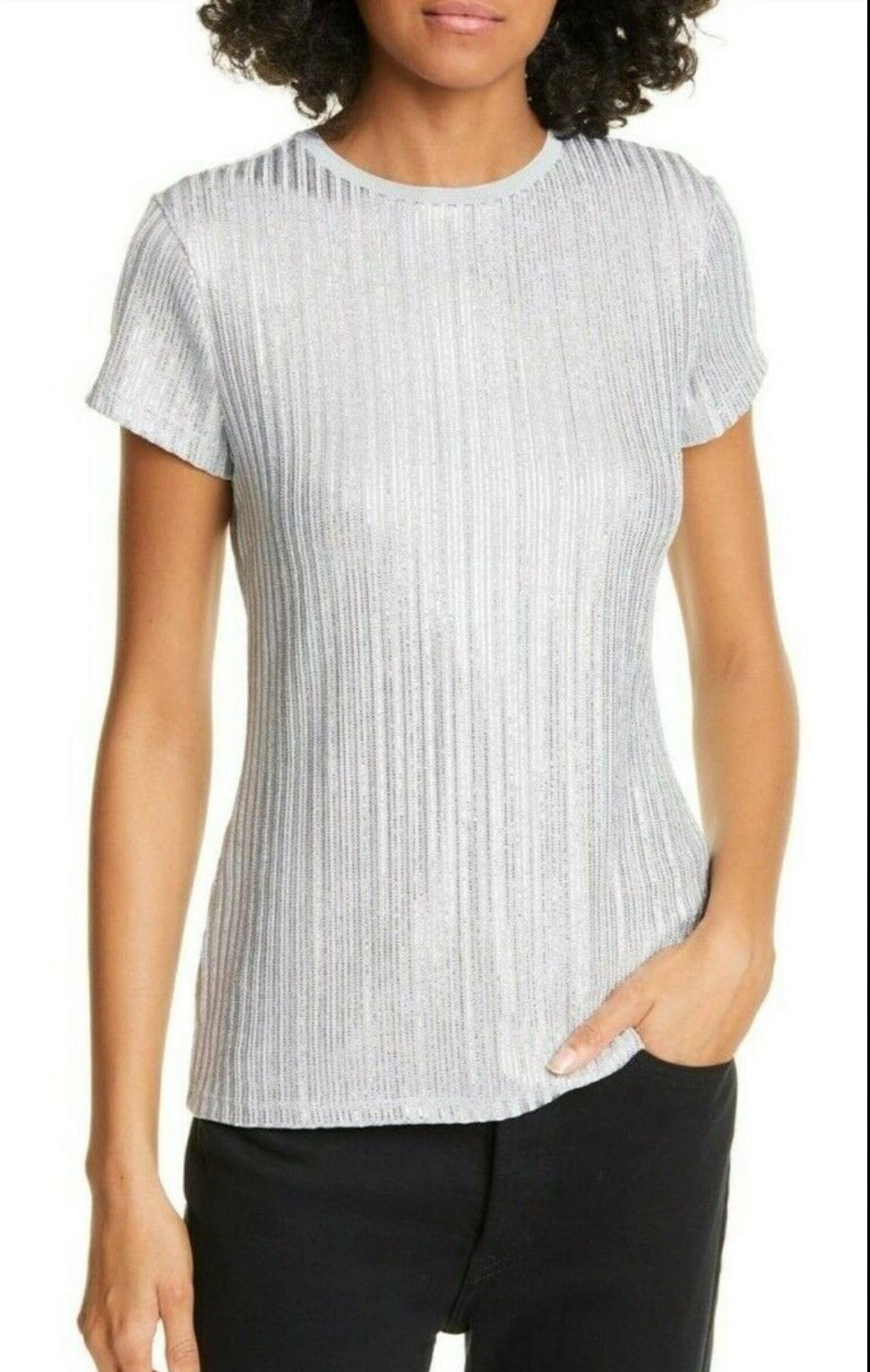 TED BAKER LOBDON CATRINO METALLIC SILVER WHITE BLOUSE 100 LARGE/10
