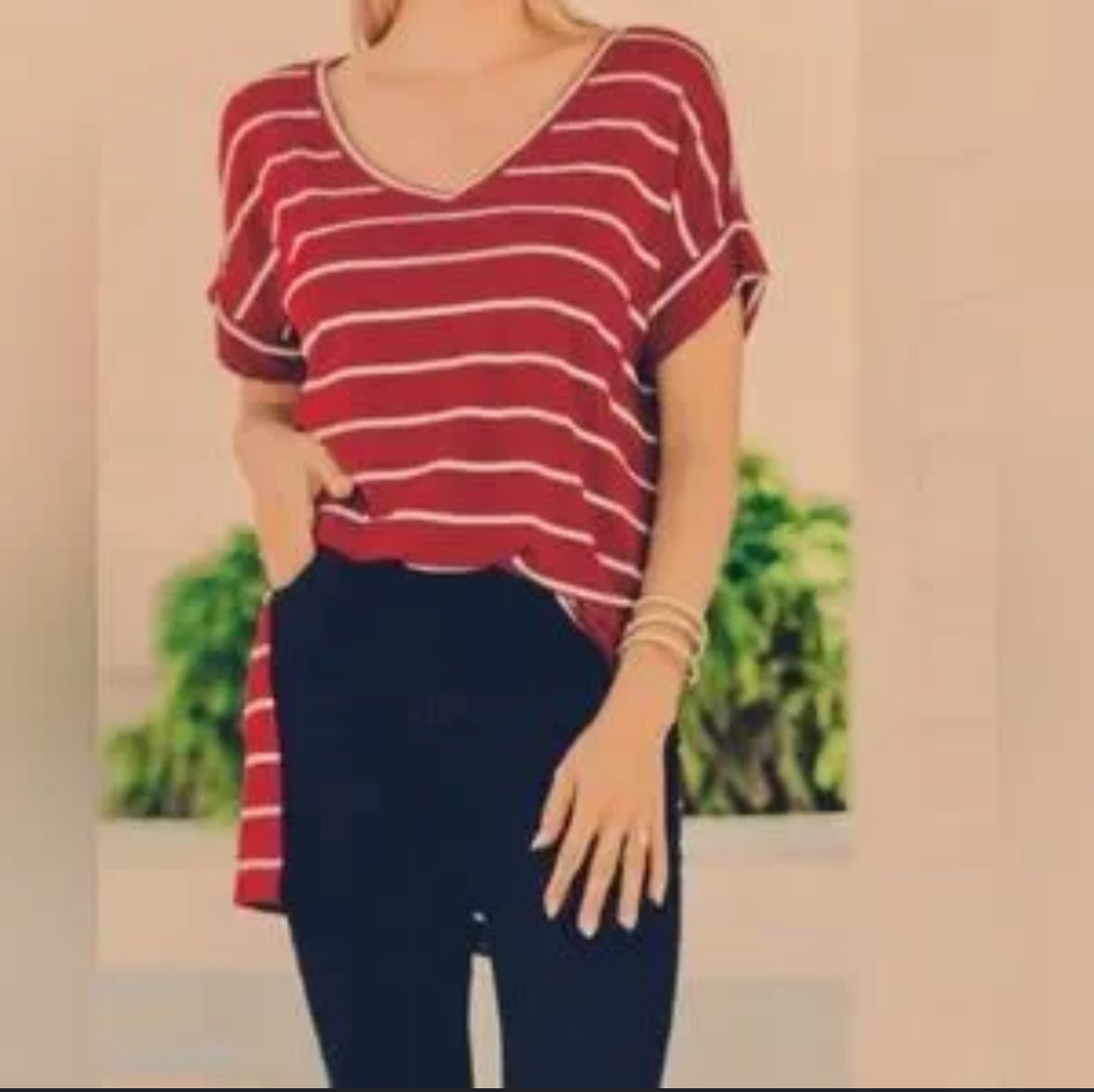 ZENANA PREMIUM RED WHITE STRIPED TUNIC 230 LARGE