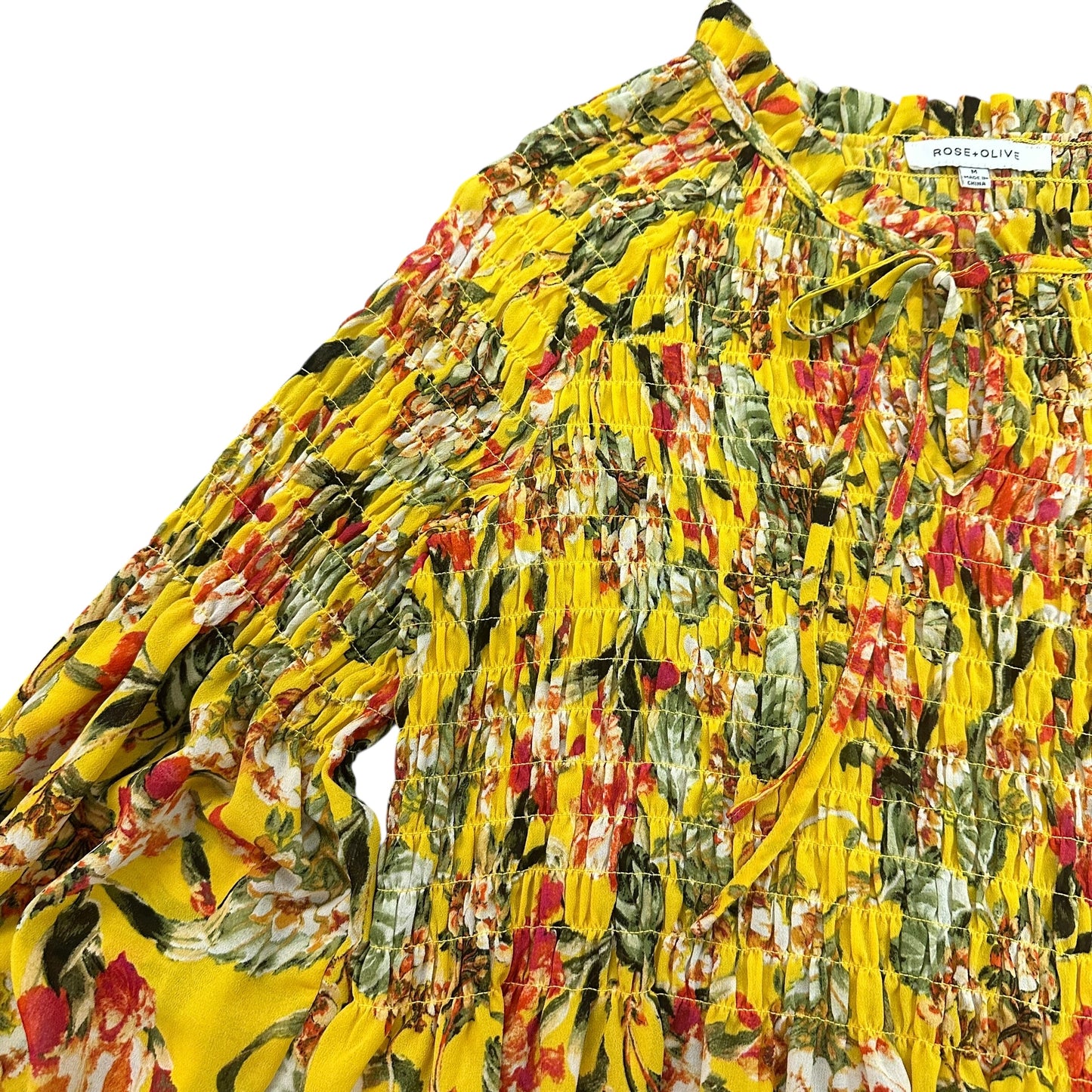 ROSE+OLIVE YELLOW FLORAL SMOCKED BLOUSE 139 MEDIUM