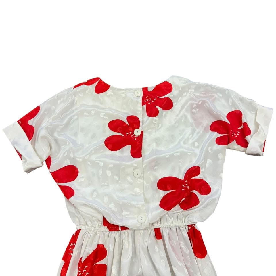 STARLO RED WHITE FLORAL MIDI VINTAGE DRESS 228 MADE IN USA MEDIUM