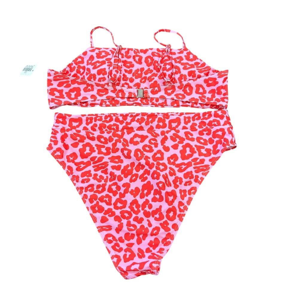 ANIMAL PRINT PINK RED BIKINI NWOT LARGE