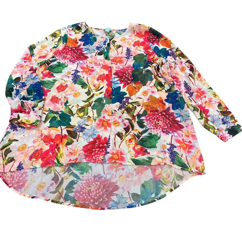 CECE FLORAL BUTTON UP BLOUSE 100 LARGE