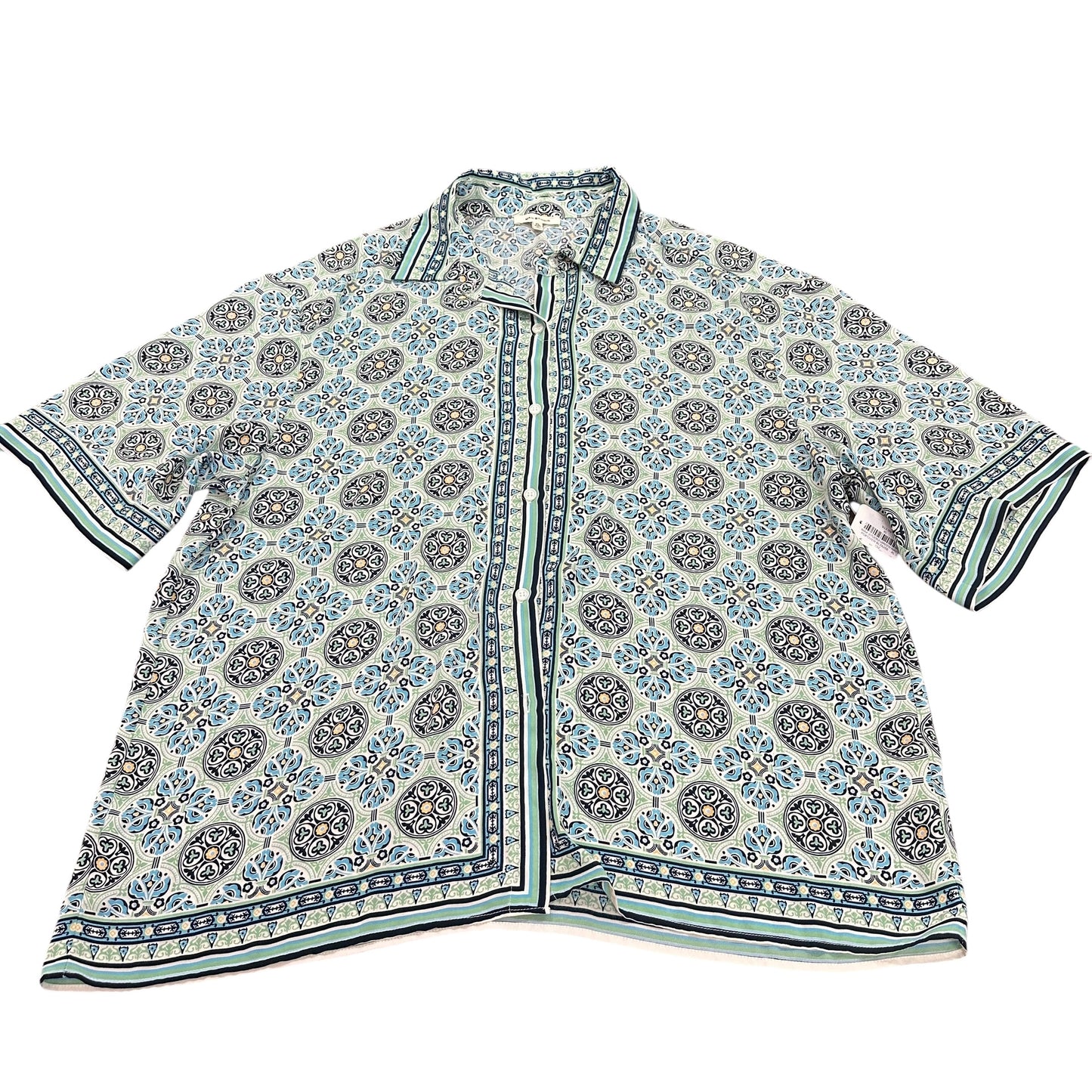 MAX STUDIO GREEN NAVY POPOVER BLOUSE 152 XL