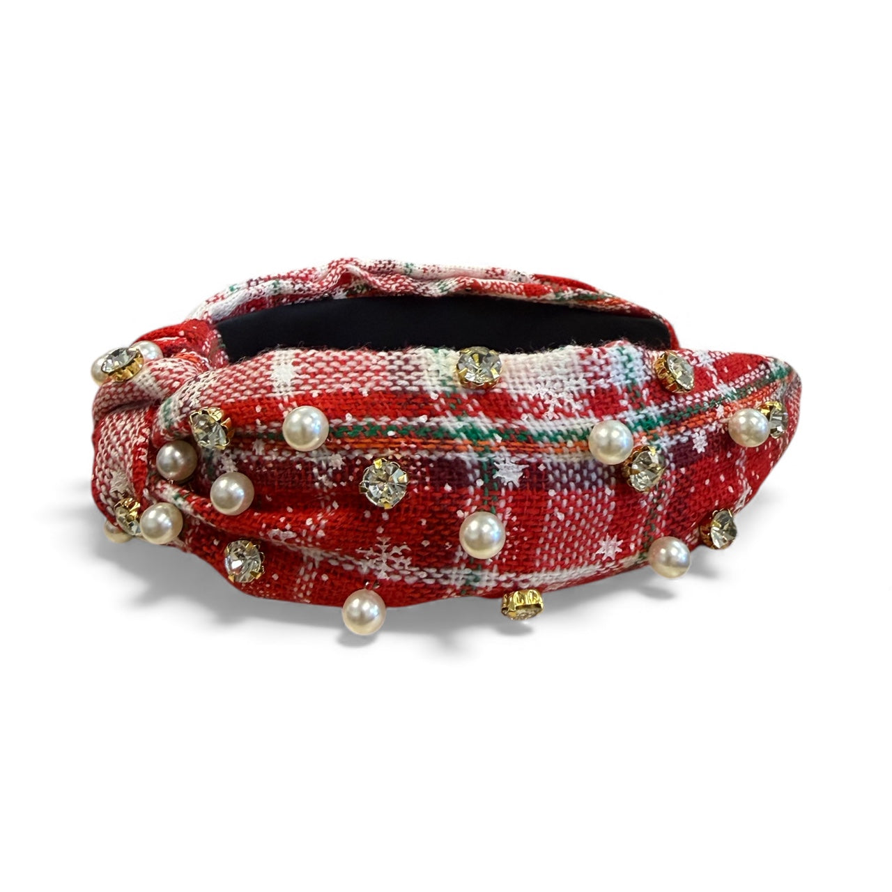 CHRISTMAS HEADBAND RED GREEN WHITE PLAID RHINESTONES