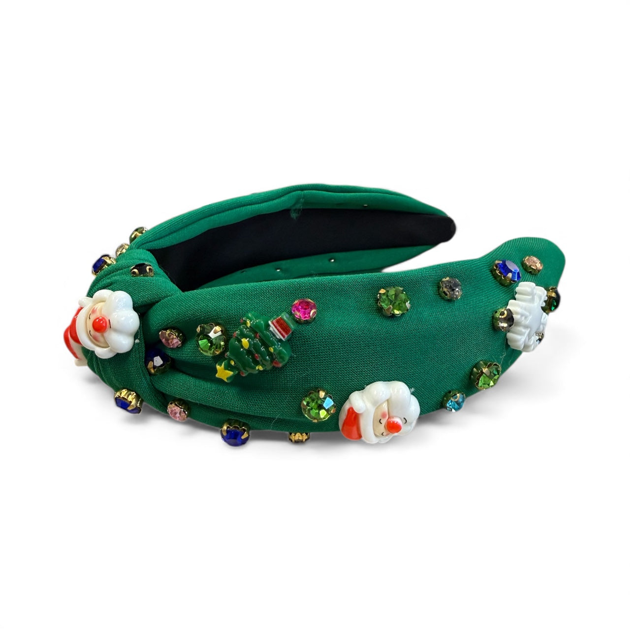 CHRISTMAS HEADBAND GREEN SANTAS & RHINESTONES