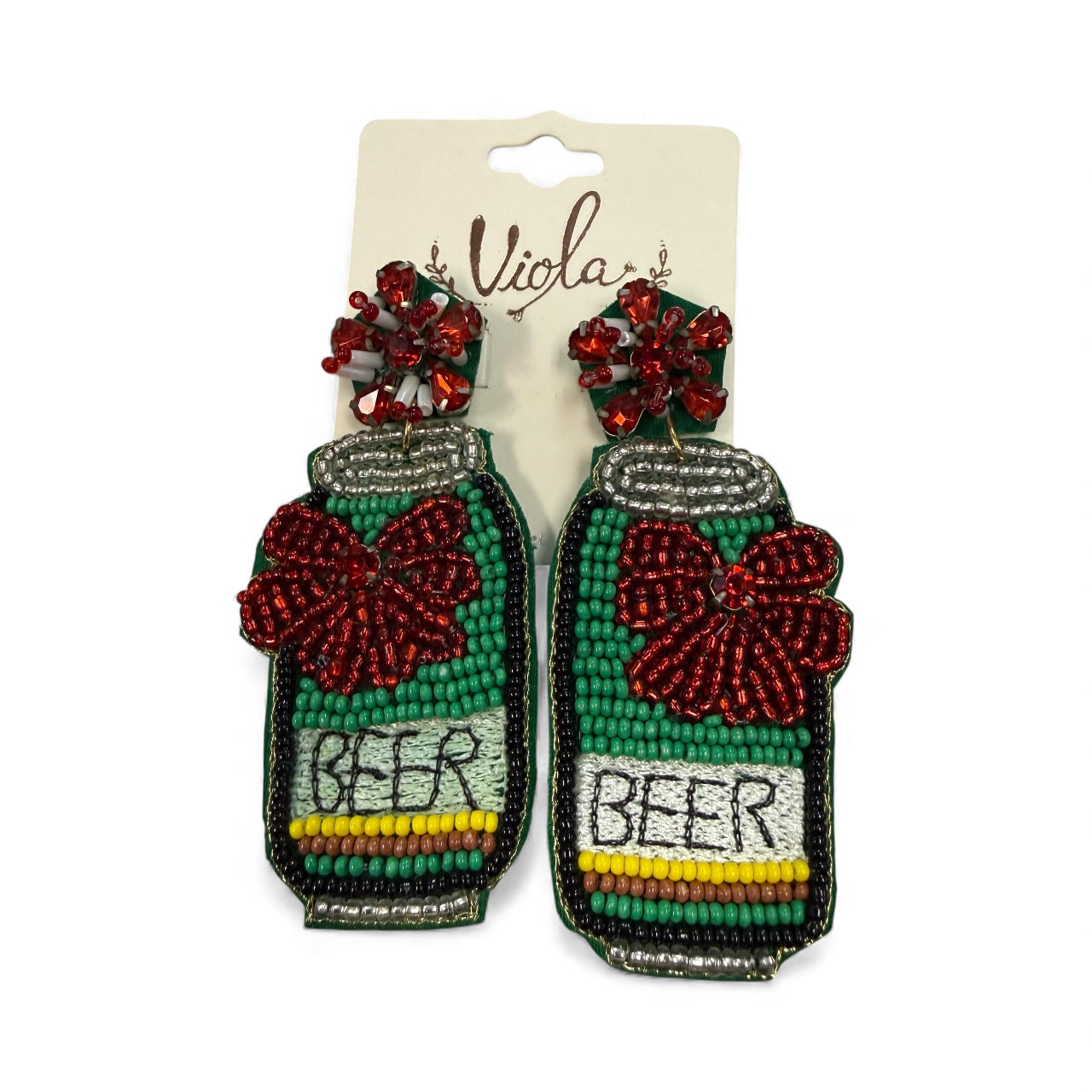 RHINESTONE BEADED CHRISTMAS EARRINGS BEER 84
