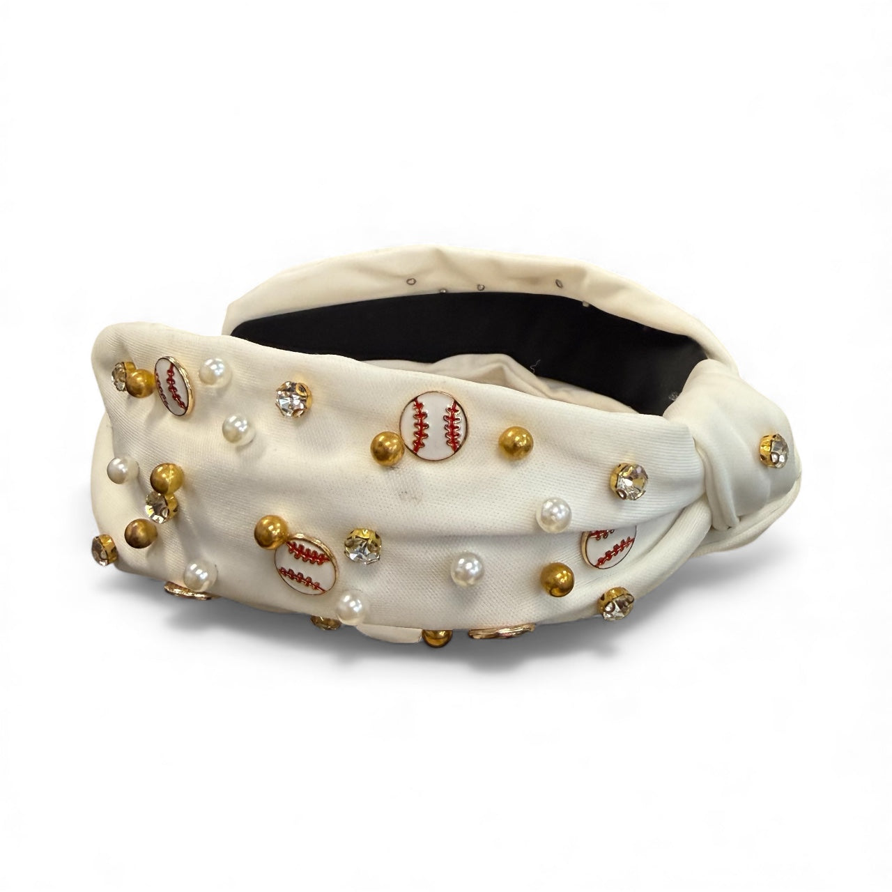 BASEBALL RHINESTONE HEADBAND WHITE