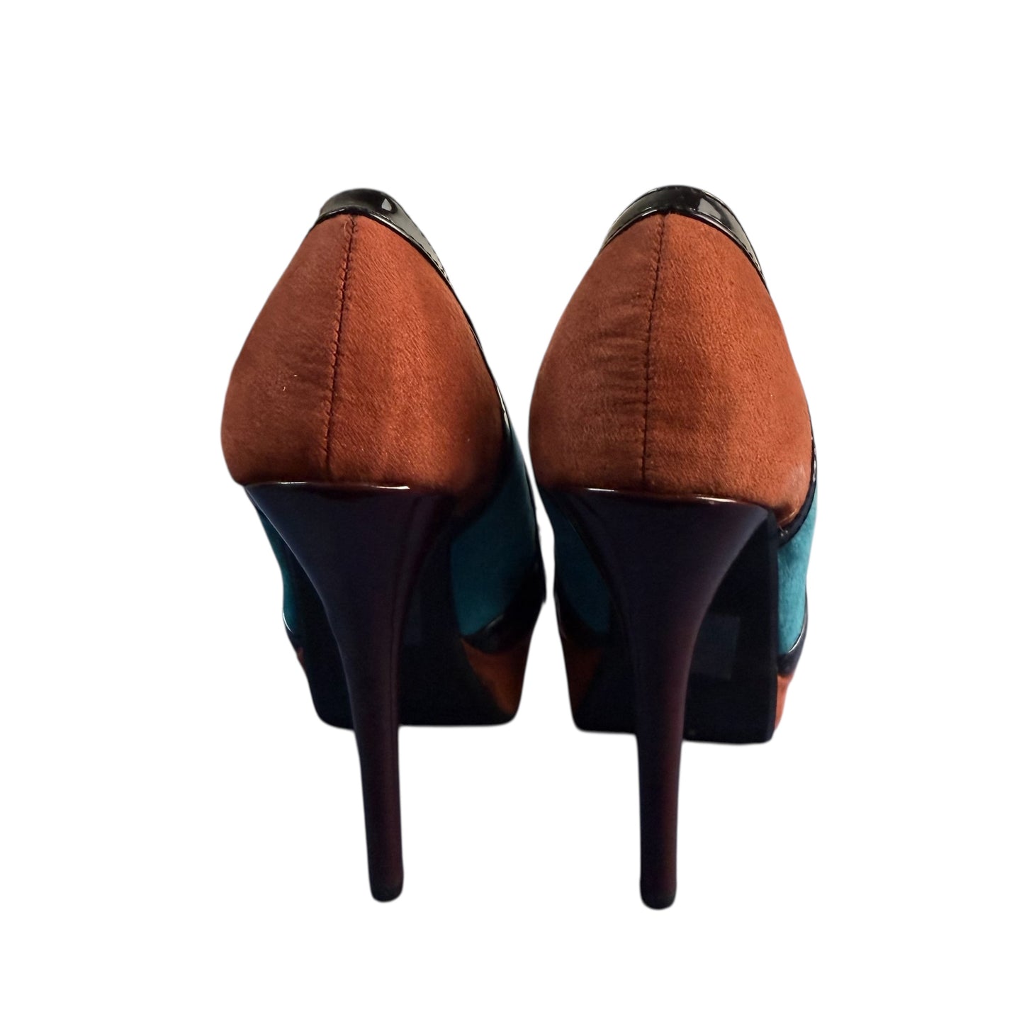 DELICIOUS MULTICOLOR PLATFORM FAUX SUEDE HEELS Sz 5