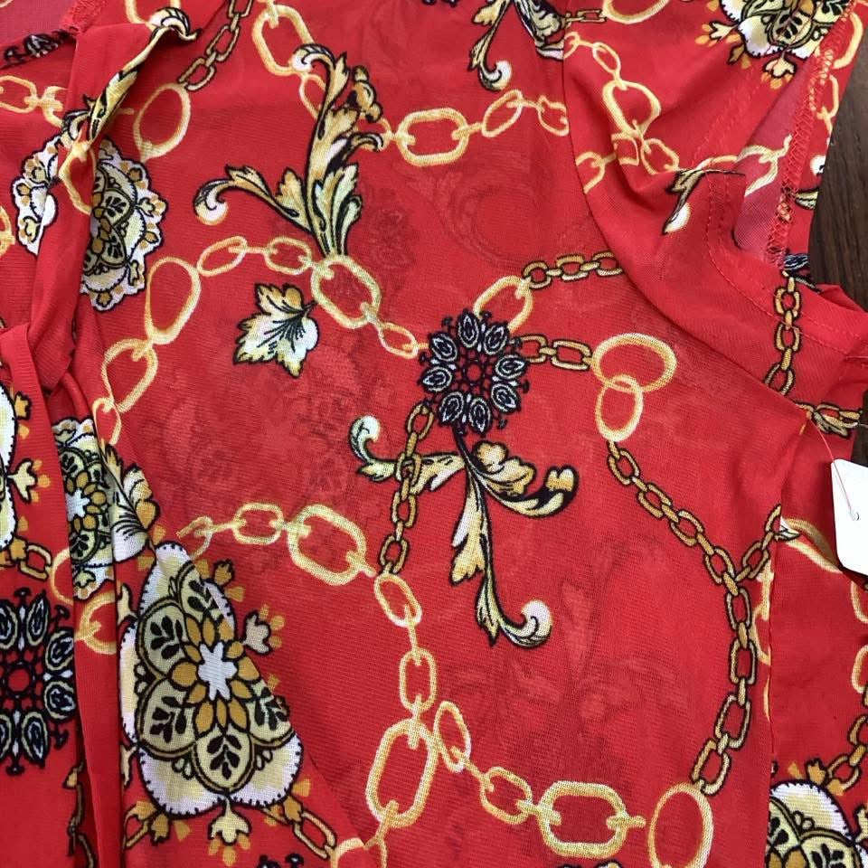 SIREN LILY RED CHAINLINK MESH BLOUSE 227 3X