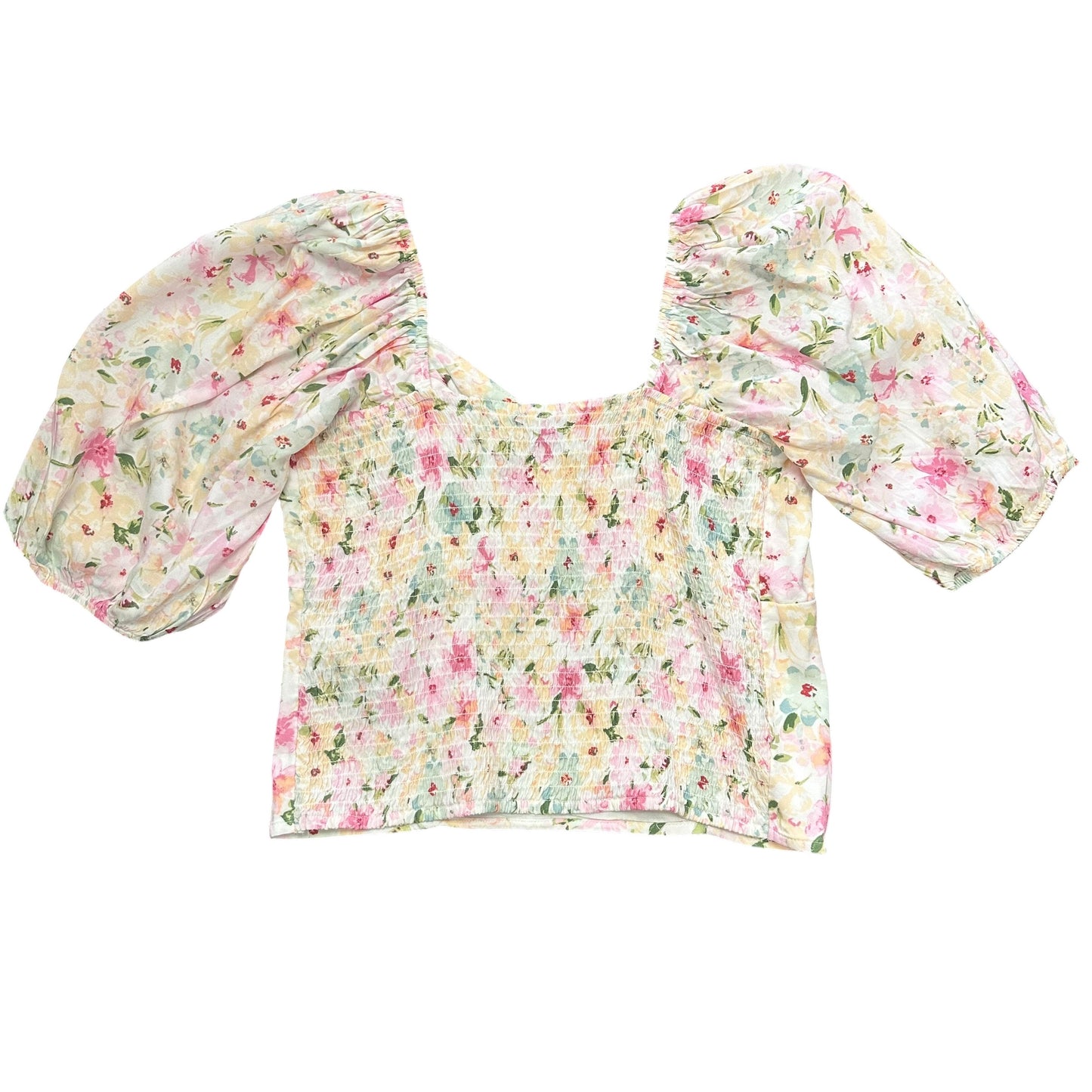ABERCROMBIE & FITCH FLORAL SMOCKED BLOUSE 122 MEDIUM