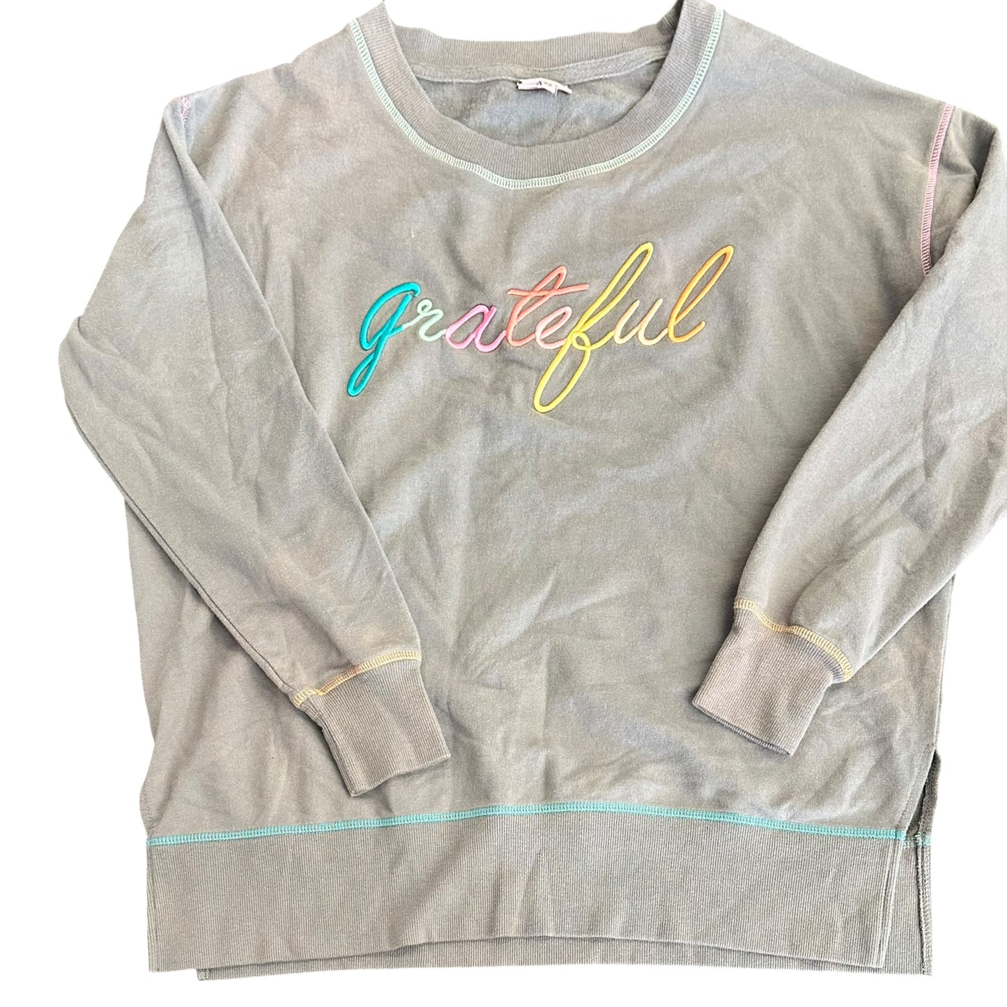 JADELYNN BROOKE GRAY THANKFUL GRATEFUL SWEATSHIRT 39 SMALL