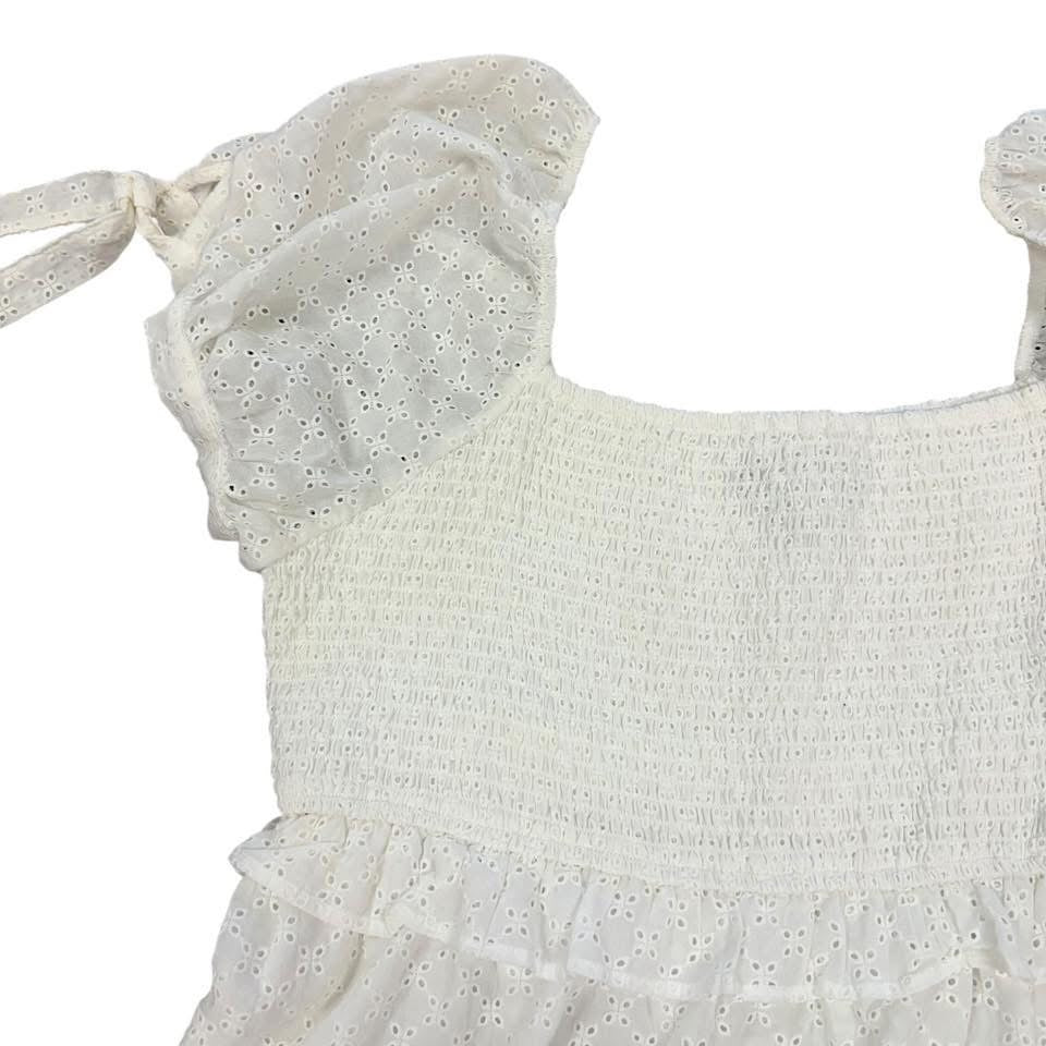 F21 WHITE SMOCKED EYELET DRESS 3X