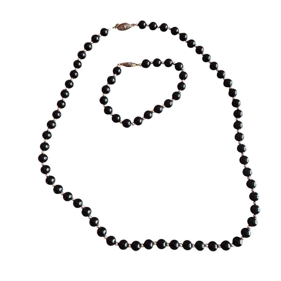 BLACK BEAD NECKLACE AND MATCHING BRACELET 225
