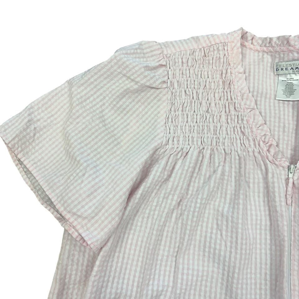 CELESTIAL DREAM PINK WHITE SEERSUCKER MUMU DRESS 39 XXL