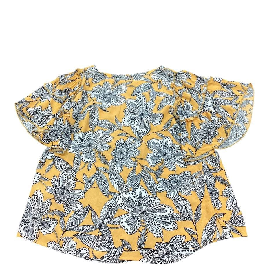 LOFT MUSTARD YELLOW FLORAL BLOUSE 203 XS