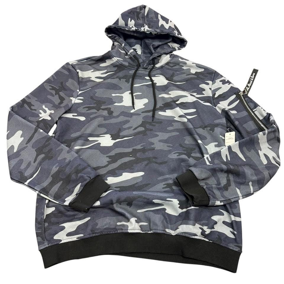 GRAY BLUE CAMOUFLAGE PULLOVER HOODED SWEATSHIRT 47 LARGE *PILING