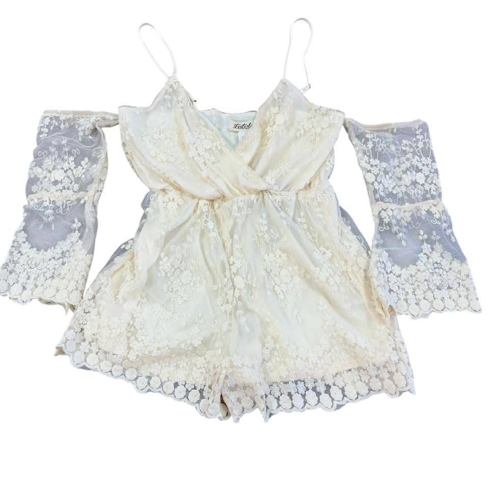 LISTICLE BEIGE LACE ROMPER 158 NWT MEDIUM