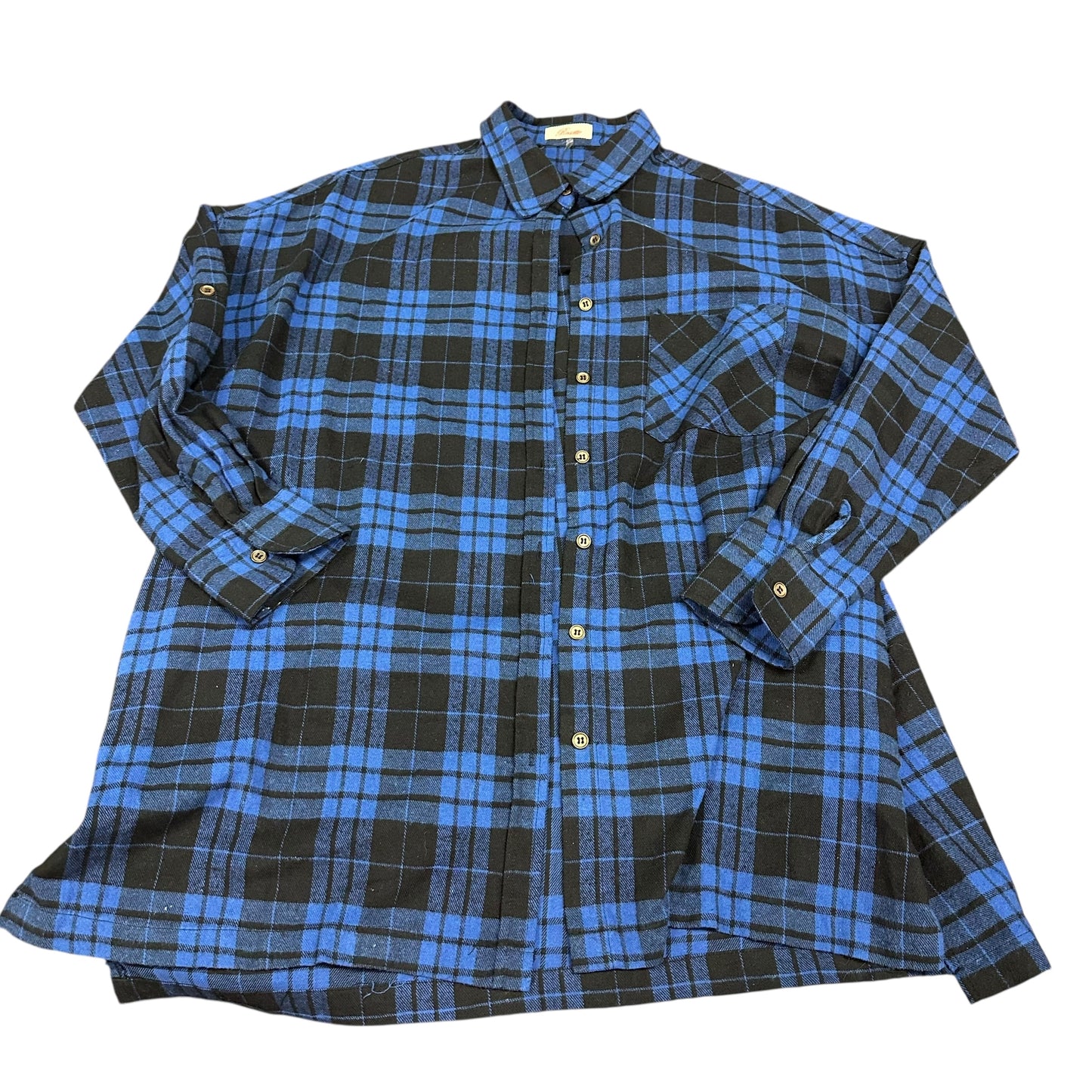 ROSETTE BLUE BLACK PLAID TUNIC TOP 38 SMALL