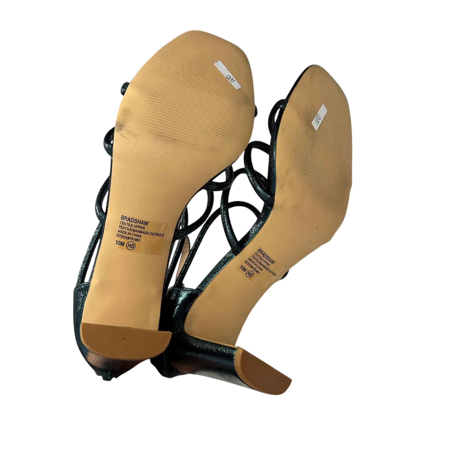 JELLIPOP GREEN METALLIC STRAPPY HEELS 100 NWOB Sz 10