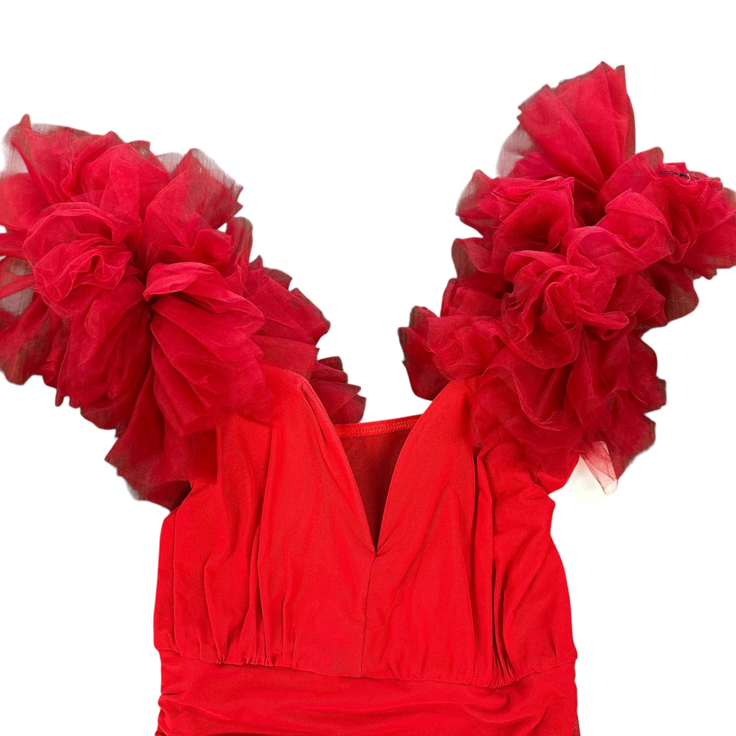 SHEIN RED RUCHED TULLE DRESS 100 NWT LARGE