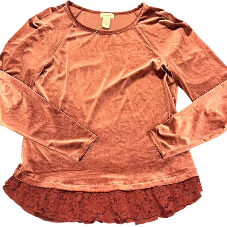 SUNDANCE ROSE PINK VELOUR BLOUSE LACE TRIM 100 LARGE