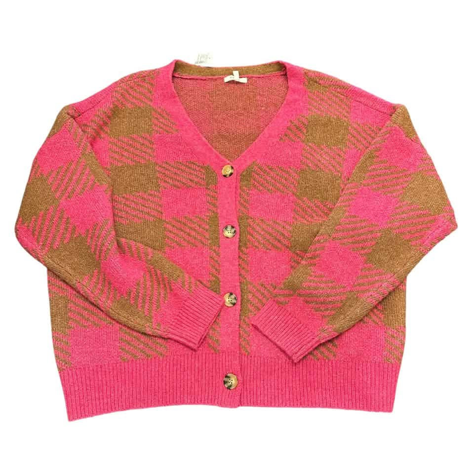 MAURICES BROWN PINK PLAID KNIT CARDIGAN NWT 100 XXL