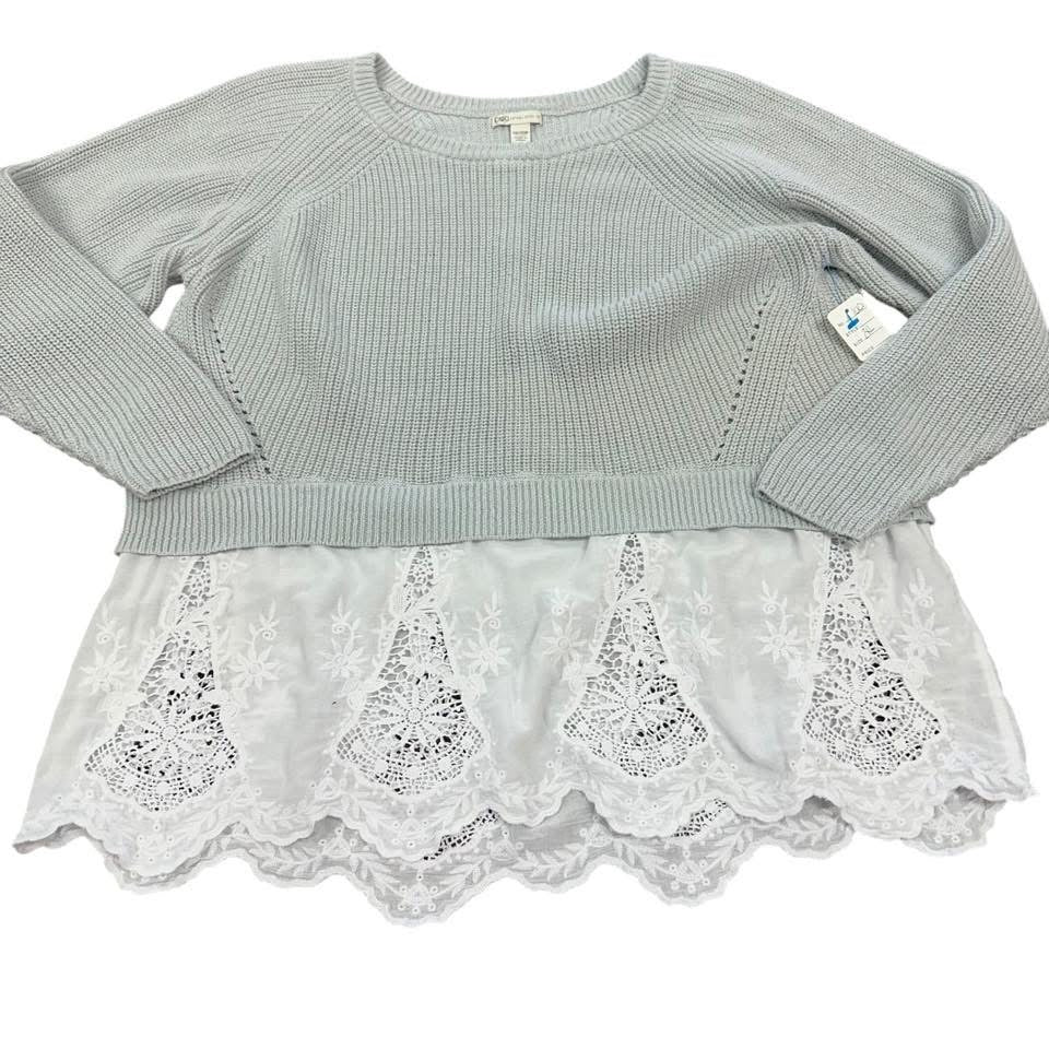 CATO GRAY SWEATER W WHITE EYELET HEM 100 SZ 18/20W