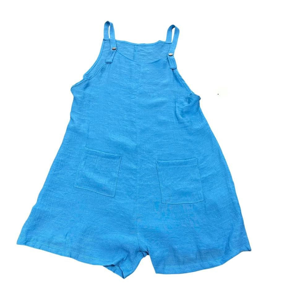 BLUE OVERALLS/ ROMPER 223 NWOT LARGE (looks to fit a 6)