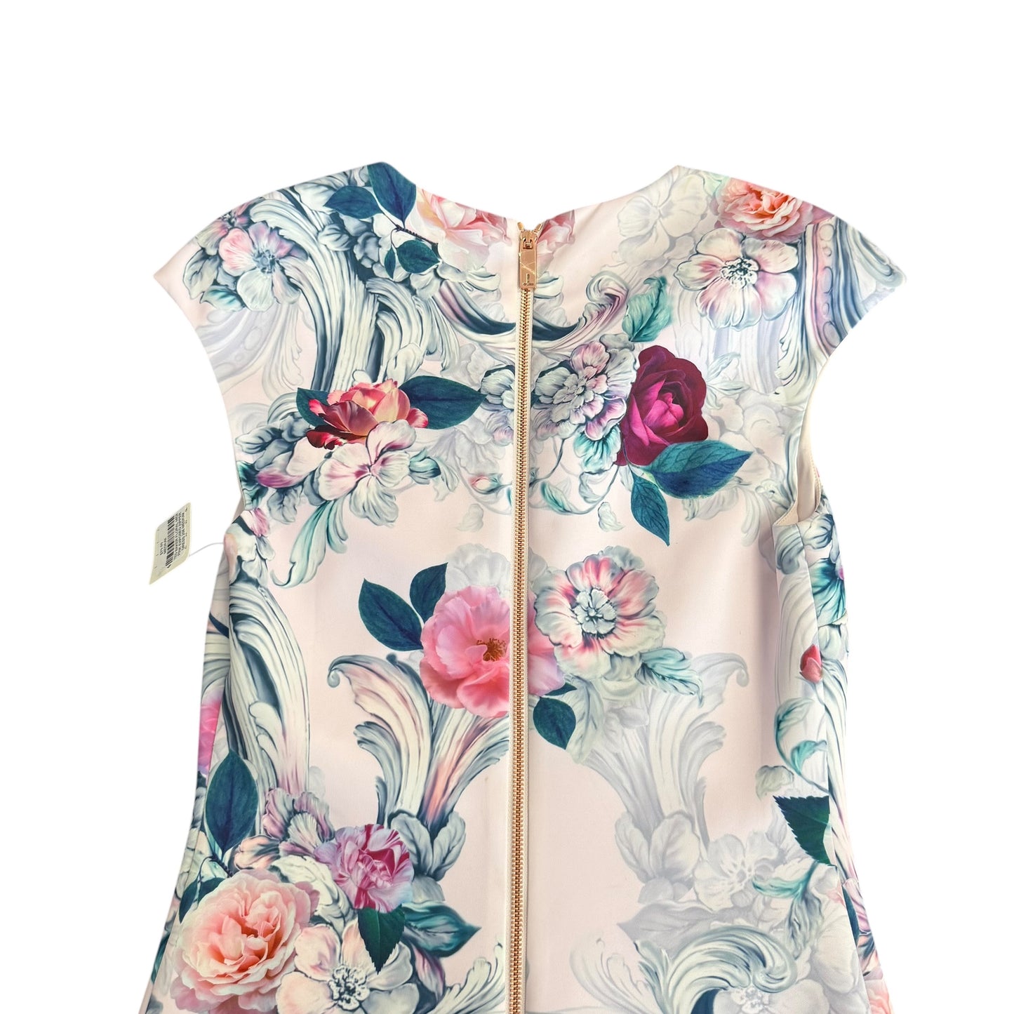 TED BAKER FLORAL MIDI PINK EXPOSED ZIPPER DRESS 256 MEDIUM