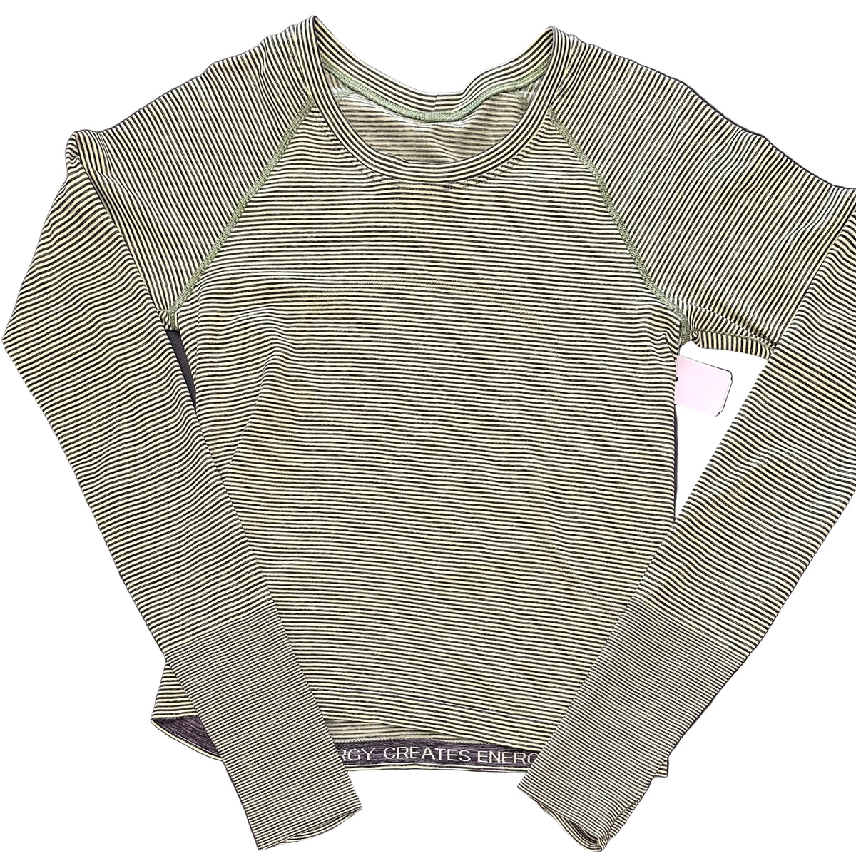 LULULEMON NEON YELLOW GREY STRIPED LONG SLEEVE 196 SIZE 8
