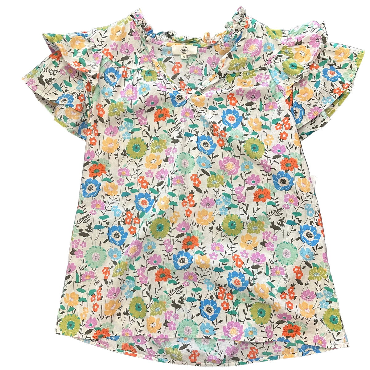 ENTRO WHITE FLORAL BLOUSE 100 SMALL