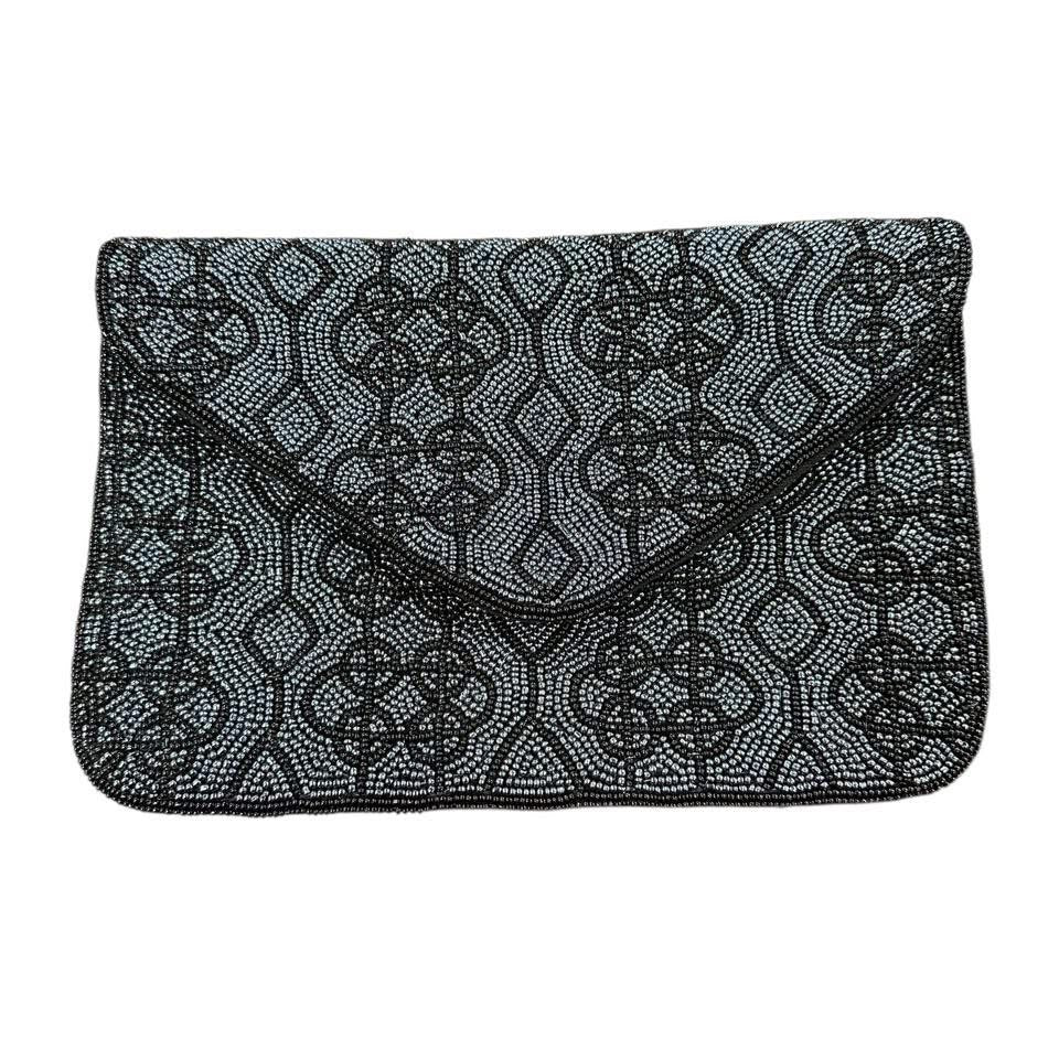 GLASS BEADED BAG LIKE NEW BLACK CLUTCH