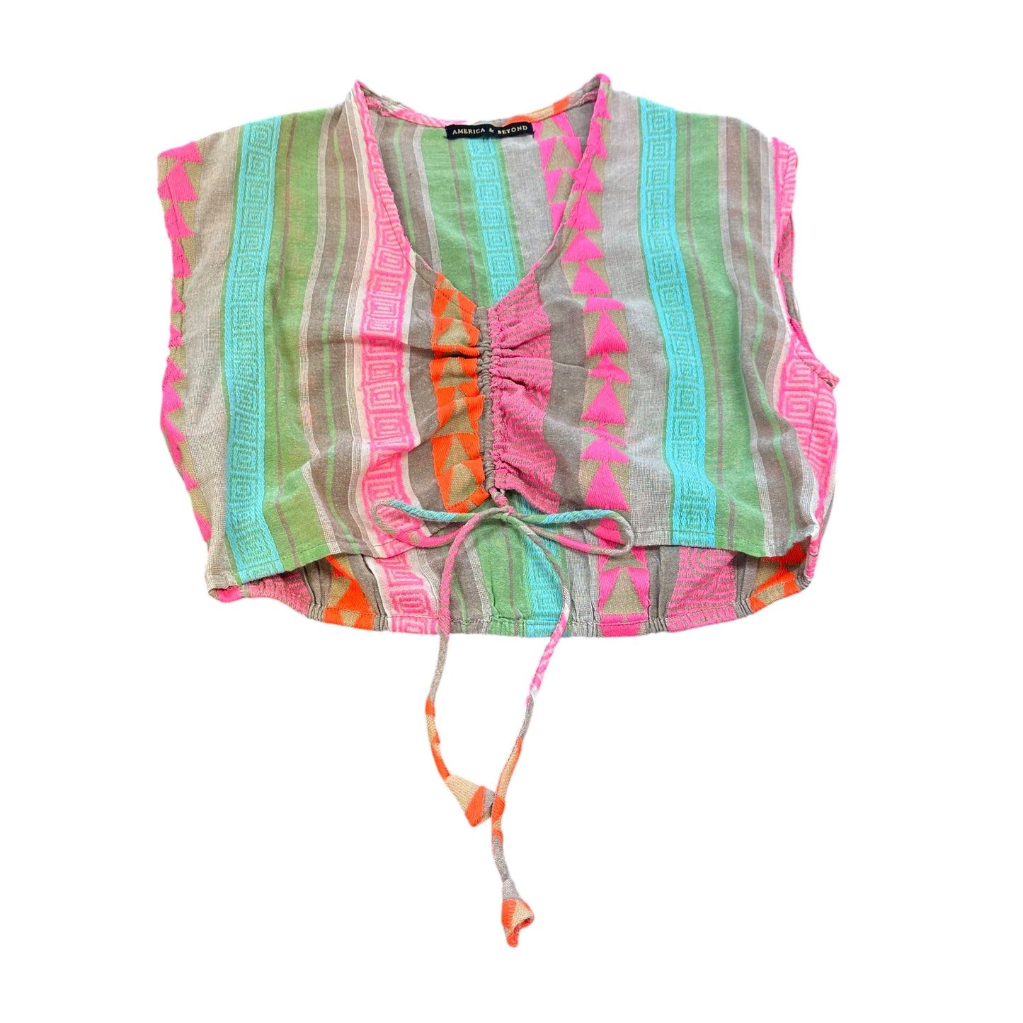 AMERICA & BEYOND TAN NEON BLOUSE 228 SMALL