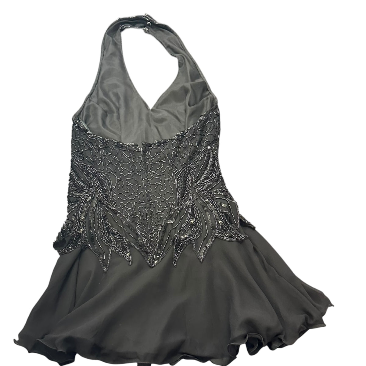 BLACK HALTER FULLY BEADED SILK DRESS 285 SZ 4/6