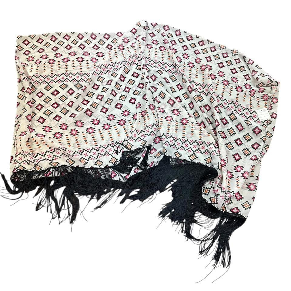 SEMI SHEER SOUTHWESTERN FRINGE KIMONO 84 OSFM