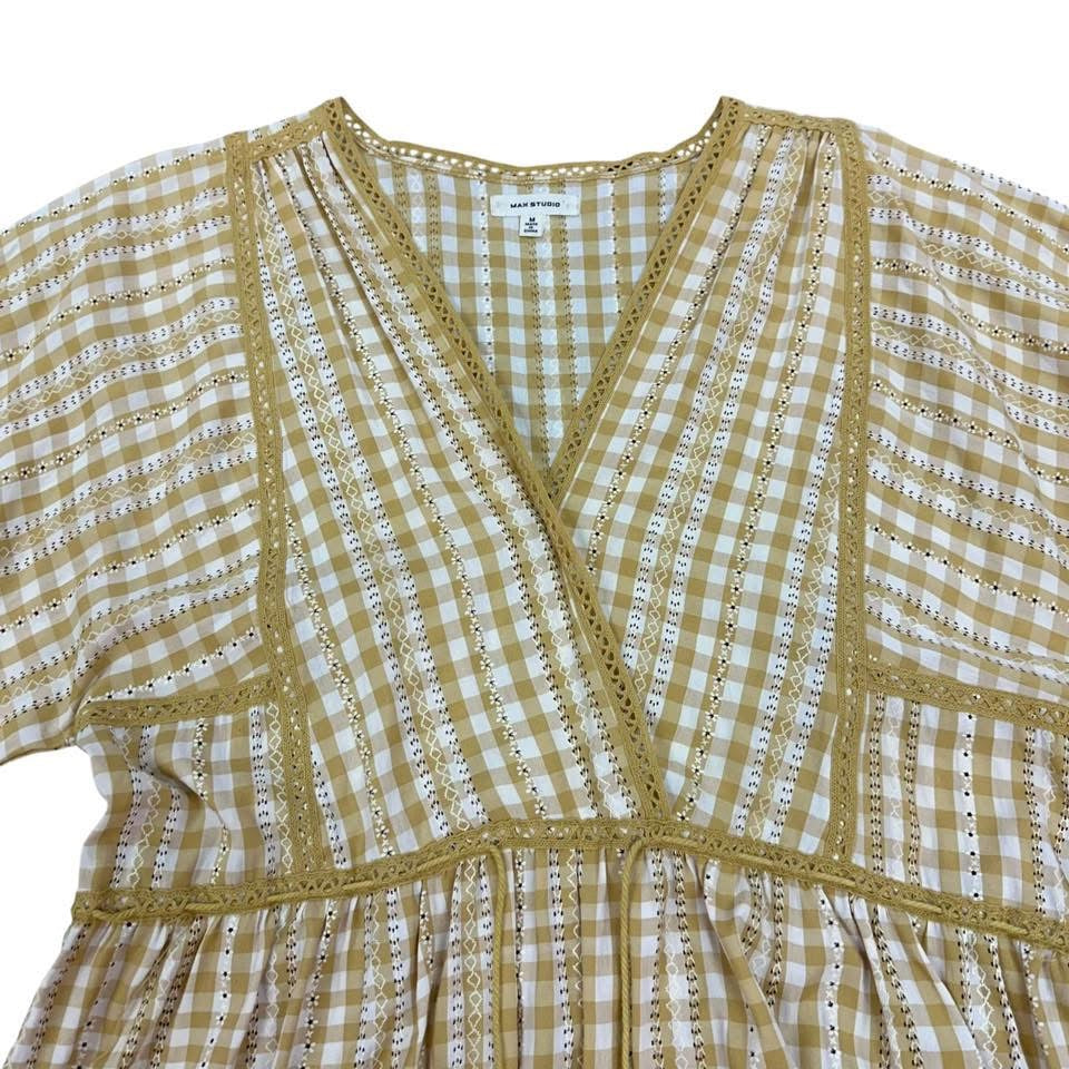 MAX STUDIO MUSTARD YELLOW PLAID DRESS 87 MEDIUM