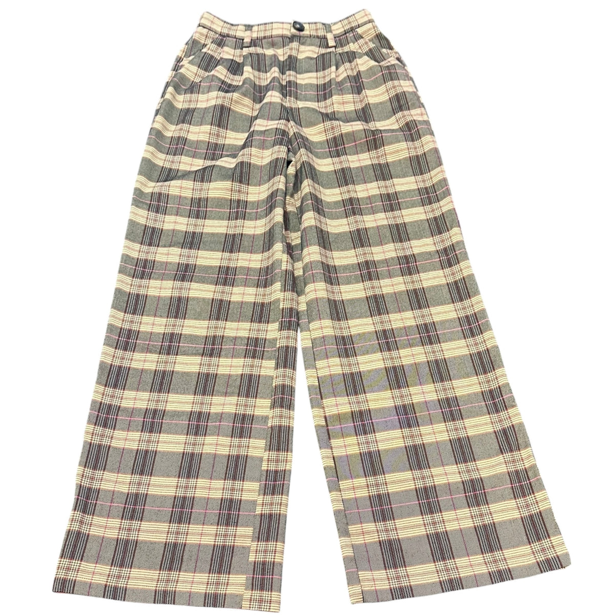VERSONA HIGH WAISTED PLAID TAN TROUSERS 170 SZ 2