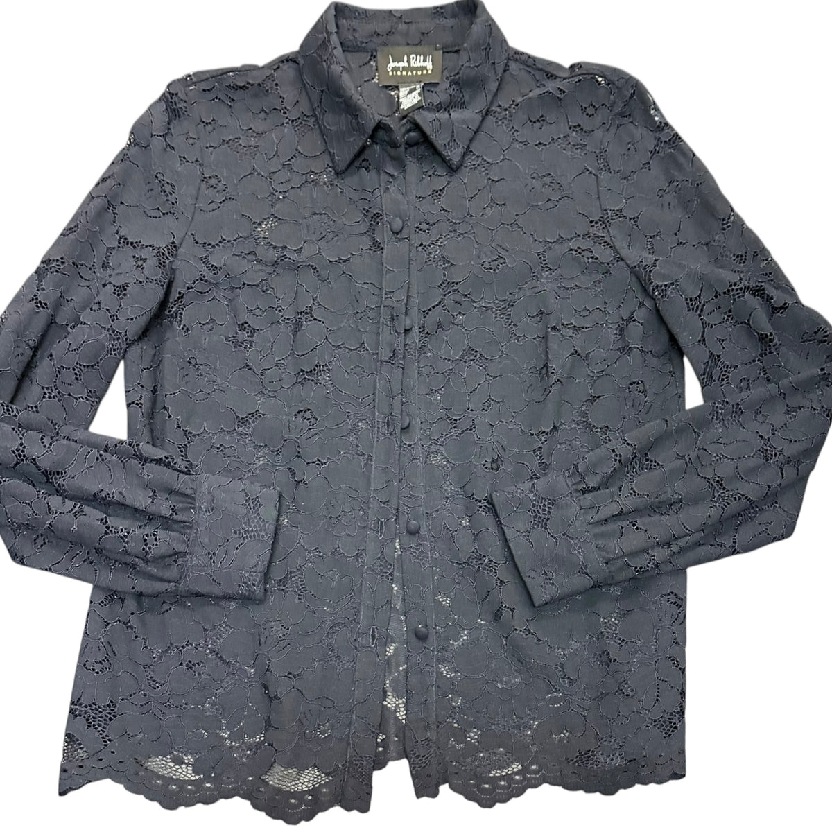 JOSEPH RIBKOFF NAVY LACE BUTTON UP BLOUSE 38 Sz 8