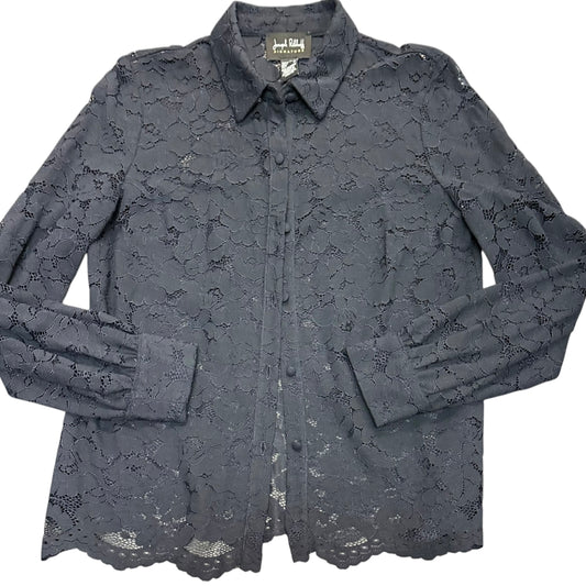 JOSEPH RIBKOFF NAVY LACE BUTTON UP BLOUSE 38 Sz 8